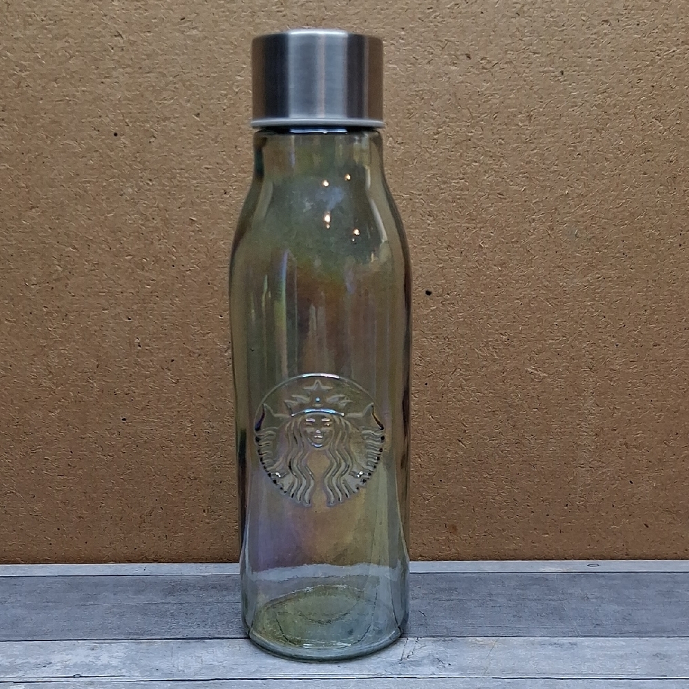 Starbucks Iridescent Green Glass Bottle with Stainless Cap